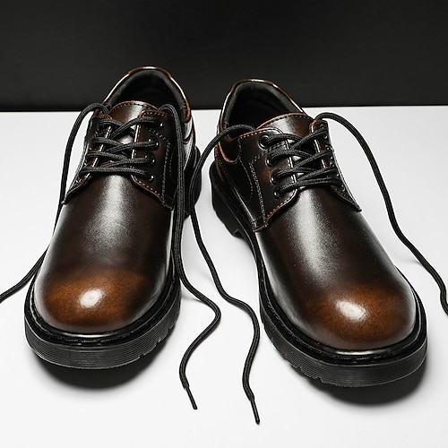 

Men's Oxfords British Style Plaid Shoes Casual Vintage British Daily Office Career Leather Black Burgundy Brown Fall Spring