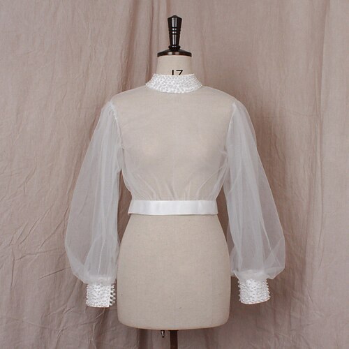 

Long Sleeve Bridal / Sweet Tulle Wedding / Engagement Party Shawl Wrap / Shawls / Women's Wrap With Imitation Pearl