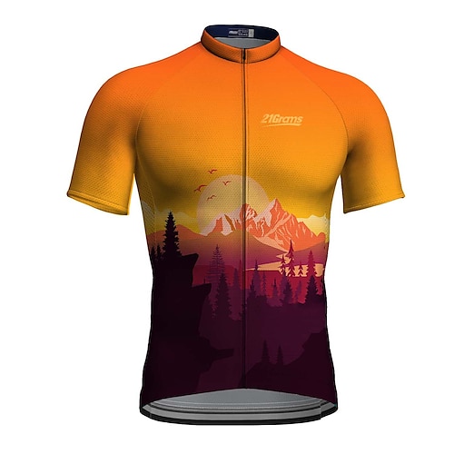 

21Grams Men's Cycling Jersey Short Sleeve Bike Top with 3 Rear Pockets Mountain Bike MTB Road Bike Cycling Breathable Quick Dry Moisture Wicking Reflective Strips Orange Graphic Polyester Spandex