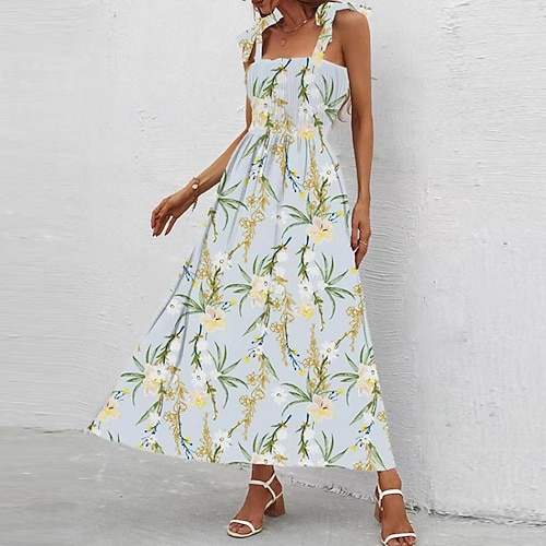 

Women's Floral Dress Maxi long Dress Purple Pink Light Green Orange Sleeveless Floral Backless Cold Shoulder Print Spring Summer Spaghetti Strap Casual Vacation 2022 S M L XL