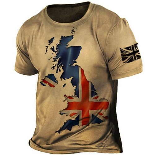 

Men's T shirt Tee 3D Print Graphic Patterned National Flag Crew Neck Daily Sports Print Short Sleeve Tops Basic Casual Classic Big and Tall Brown / Summer