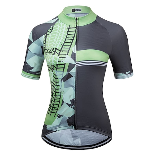 

21Grams Women's Cycling Jersey Short Sleeve Bike Top with 3 Rear Pockets Mountain Bike MTB Road Bike Cycling Breathable Quick Dry Moisture Wicking Reflective Strips Green Graphic Polyester Spandex