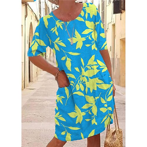 

Women's Shift Dress Short Mini Dress Green Blue Fuchsia Royal Blue Half Sleeve Print Pocket Print Fall Spring Round Neck Casual Fashion 2022 XS S M L XL XXL 3XL 4XL 5XL 6XL