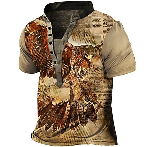 

Homme T shirt Tee Chemise Henley Shirt Animal Mao Marron 3D effet Grande Taille Extérieur du quotidien Manches Courtes Bouton bas Imprimer Vêtement Tenue basique Rétro Vintage Design Casual / Eté