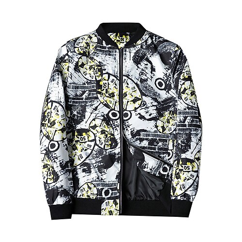 

Men's Coat Warm Party / Evening Zipper Graphic 3D Printed Graphic Stand Collar Streetwear Jacket Outerwear Long Sleeve Pocket Fall