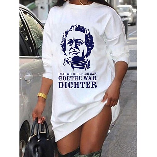 

Women's Shift Dress Short Mini Dress White Long Sleeve Print Letter Print Fall Spring Crew Neck Casual Fashion 2022 S M L XL XXL 3XL