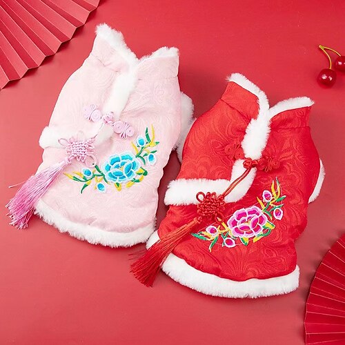 

Pet Chinese New Year Costume Cat clothes festive Hanfu teddy bear Pomeranian small dog warm autumn and winter clothing