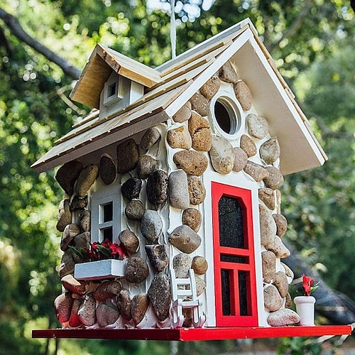 Cottage en pierre maison d'oiseau colibri nichoir pour l'extérieur maisons  d'oiseaux colibri avec corde mangeoires pour oiseaux pour jardin cour de  2023 ? US $32.49