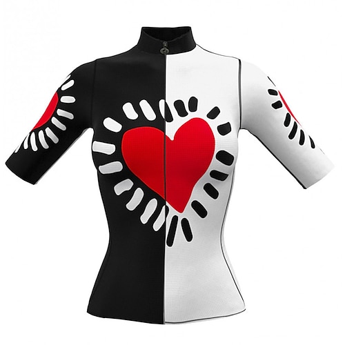 

21Grams Women's Cycling Jersey Short Sleeve Bike Top with 3 Rear Pockets Mountain Bike MTB Road Bike Cycling Breathable Quick Dry Moisture Wicking Reflective Strips Black White Color Block Heart