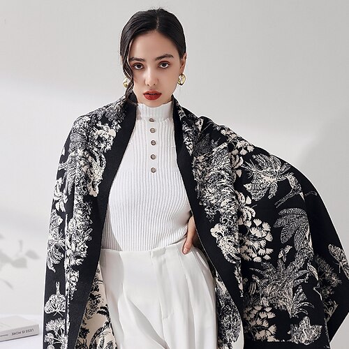 

Floral Print Scarf for Women Warmer Winter Outdoor Scarves Shawls Female Home Thick Long Blanket