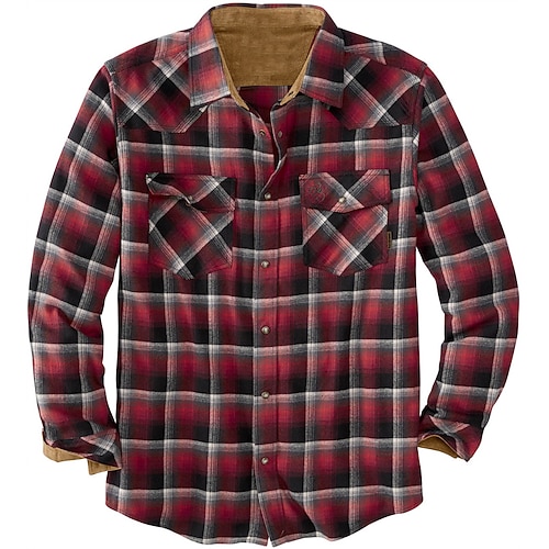 

Men's Flannel Shirt Casual Daily Outdoor Classic Print Check Plaid Graphic Patterned Turndown Street Button-Down Long Sleeve Tops Fashion Comfortable Wine WhiteRed Blue Winter Spring Fall Warm