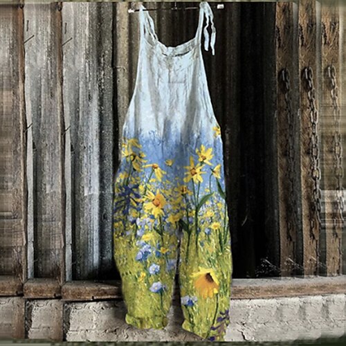 

Women's Plus Size Jumpsuit Print Floral Casual Casual Daily Natural Full Length Spring Summer Blue L XL XXL 3XL