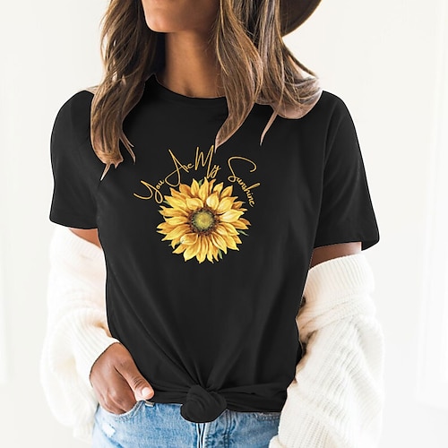 

Women's T shirt Tee Basic Print Flower / Floral Basic Round Neck T-shirt Sleeve Standard Summer Blue Dark Red Dark Green Orange Red