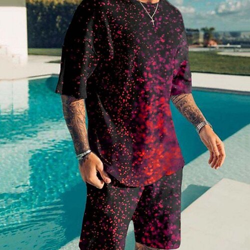 

Men's T-shirt Suits Tennis Shirt Graphic Gradient Crew Neck Green Purple Fuchsia 3D Print Street Daily Short Sleeve Print Clothing Apparel 2pcs Basic Fashion Lightweight Casual / Summer / Spring
