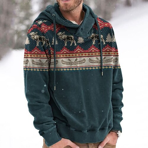

Men's Hoodie Light Green Army Green Gray Hooded Geometric Print Pocket Casual Going out Streetwear Cool Designer Winter Fall & Winter Clothing Apparel Hoodies Sweatshirts Long Sleeve