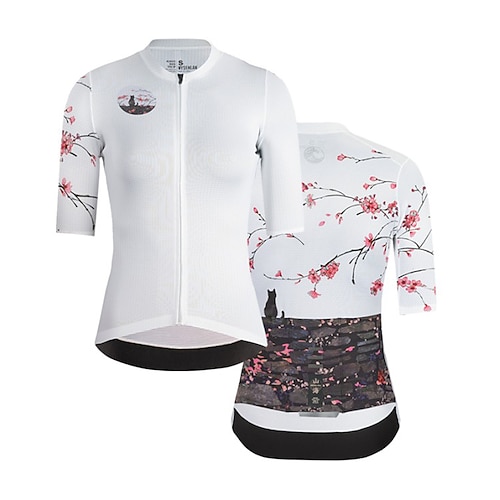 

21Grams Women's Cycling Jersey Short Sleeve Bike Jersey Top with 3 Rear Pockets Mountain Bike MTB Road Bike Cycling Breathable Quick Dry Moisture Wicking White Floral Botanical Spandex Polyester