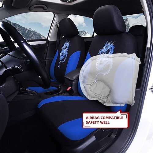 

StarFire 9PCS Universal Fit Car Seat Covers With Dragon Pattern Detail Styling 100% Breathable Car Seat Protector Car interior