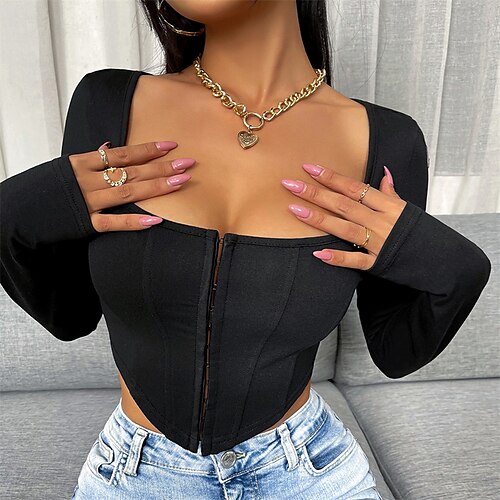 

Corset Women's Corset Tops Comfortable Overbust Corset Tummy Control Push Up Pure Color Hook Eye Polyester Party Evening Fall Winter Spring White Black Pink