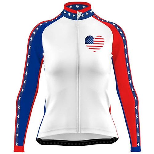 

21Grams Women's Cycling Jersey Long Sleeve Bike Top with 3 Rear Pockets Mountain Bike MTB Road Bike Cycling Breathable Quick Dry Moisture Wicking Reflective Strips White American / USA Polyester