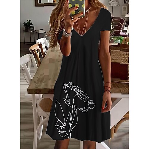 

Women's Shift Dress Short Mini Dress Green Black Short Sleeve Floral Color Gradient Print Spring Summer V Neck Elegant Casual Vacation 2022 S M L XL XXL 3XL