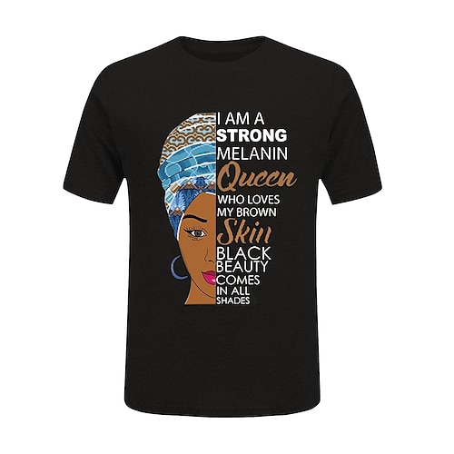 

2022 New Foreign Trade Wish Pass African Feminist Independence Day Face Print Round Neck Top Short-Sleeved T-Shirt 26