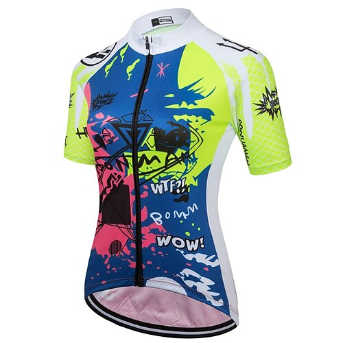 

21Grams Women's Cycling Jersey Short Sleeve Bike Top with 3 Rear Pockets Mountain Bike MTB Road Bike Cycling Breathable Quick Dry Moisture Wicking Blue Graffiti Spandex Polyester Sports Clothing