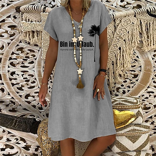 

Women's Shift Dress Short Mini Dress Gray Short Sleeve Letter Print Spring Summer V Neck Casual Vacation 2022 S M L XL XXL 3XL