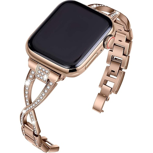 

1pc Smart Watch Band Compatible with Apple Watch 38mm 40mm 41mm 42mm 44mm 45mm SE Series 7 6 5 4 3 2 1 Women Jewelry Metal Strap with Bling Diamond Replacement Bracelet