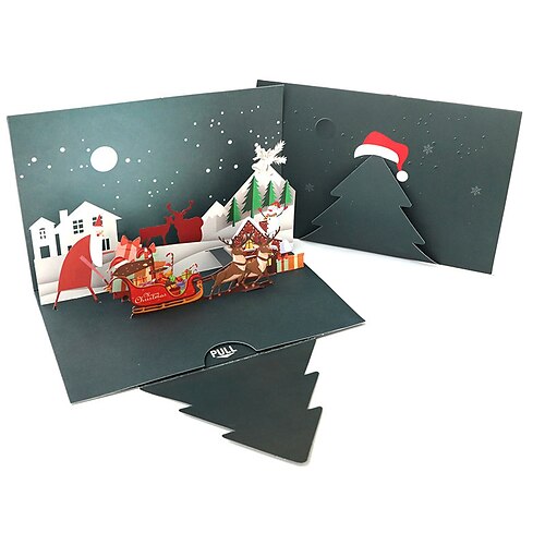 

1pcs Christmas Tree Reindeer Santa Claus Card 3D Pop-Up Cards Congratulations Cards for Gift Decoration Party with Envelope 115.5 inch Paper