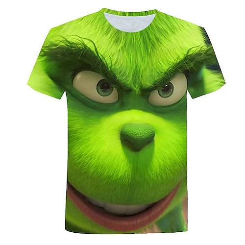 

Grinch Kids Unisex T shirt Cartoon Outdoor 3D Print Short Sleeve Crewneck Active 3-12 Years Spring Green Blue Light Green