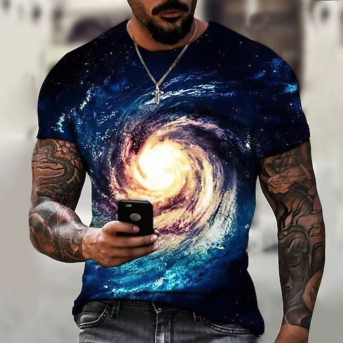 

Men's Unisex T shirt Tee Galaxy Graphic Prints Crew Neck Light Purple Blue-Green Blue Yellow Dusty Blue 3D Print Outdoor Street Short Sleeve Print Clothing Apparel Sports Designer Casual Big and Tall