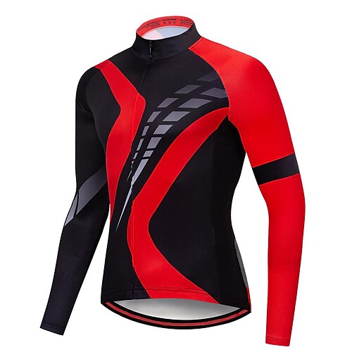 

21Grams Men's Cycling Jersey Long Sleeve Bike Top with 3 Rear Pockets Mountain Bike MTB Road Bike Cycling Breathable Quick Dry Moisture Wicking Reflective Strips Red Polyester Spandex Sports Clothing