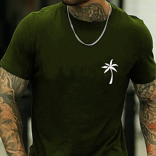 

Men's T shirt Tee Solid Color Coconut Tree Crew Neck Blue Army Green Red Navy Blue Gray Outdoor Casual Short Sleeve Clothing Apparel Casual / Sports