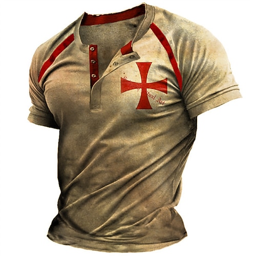 

Hombre Henley Shirt Camiseta Tee Graphic Cruz Templaria Cruz Henley Marrón Impresión 3D Talla Grande Exterior Diario Manga Corta Abotonar Estampado Ropa Básico Design Casual Clásico