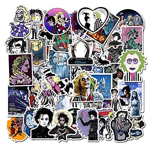 

Famous Movies Tim Burton Stickers 50 Packs Sweeney Todd Corpse Bride Sleepy Hollow Edward Scissorhands Stickers for Water Bottles Laptop Bike Car Guitar Luggage Skateboard Best Gift for Kids Teen