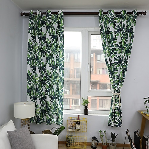 

Semi-Blackout Window Curtains 1 Panel Farmhouse Style Green Leaf Pattern Darkening Curtains for Living Rooms Bedrooms Grommet Top for Easy Hanging