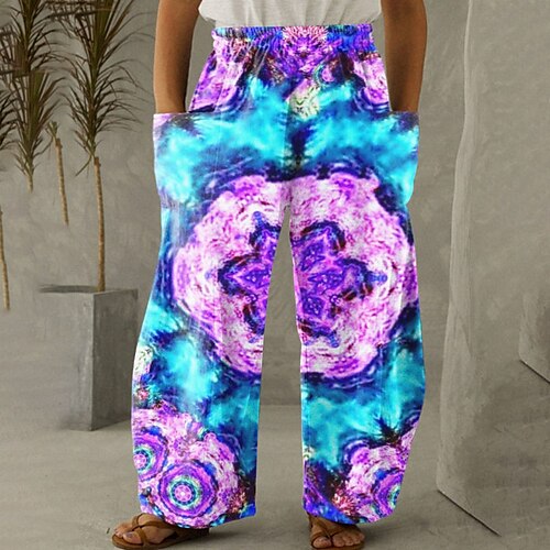 

Women's Plus Size Pants Chinos Pocket Print Floral Tie Dye Casual Streetwear Casual Daily Natural Full Length Fall Spring Green Blue Purple L XL XXL 3XL 4XL