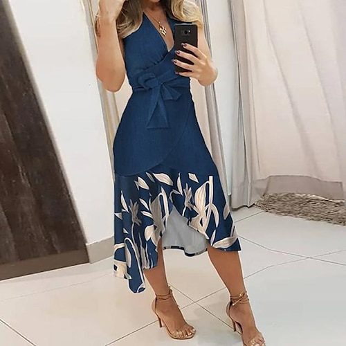 

Women's Casual Dress Midi Dress Green Black Pink Sleeveless Print Spring Summer V Neck Fashion Weekend 2022 S M L XL XXL