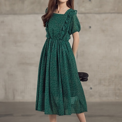 

Kids Little Girls' Dress Graphic Patterned A Line Dress Daily Vacation Print Green Asymmetrical Short Sleeve Beautiful Cute Dresses Spring Summer Regular Fit 4-13 Years