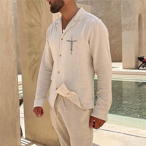 

Men's Shirt Hot Stamping Graphic Patterned Letter Turndown Street Casual Button-Down Print Long Sleeve Tops Designer Casual Fashion Big and Tall White / Summer / Spring / Summer