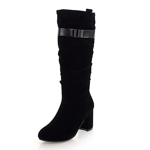 

Mulheres Botas Sapatos de camurça Diário Botas da panturrilha Inverno Laço Salto Robusto Ponta Redonda Minimalismo Pele Nobuck Mocassim Cor Sólida Preto Vermelho Azul