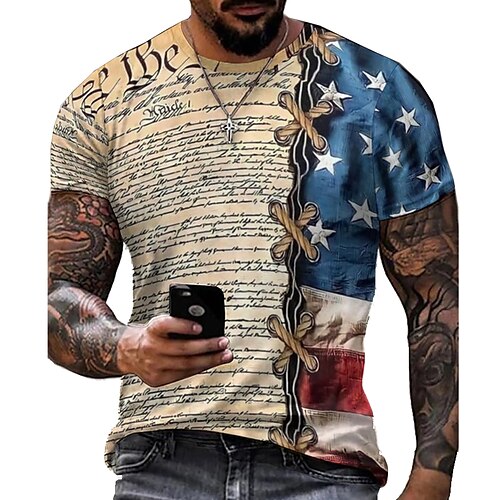 

Men's Unisex T shirt Tee 3D Print Graphic Patterned Color Block National Flag Crew Neck Street Daily Print Short Sleeve Tops Casual Vintage Big and Tall Sports Khaki / Summer