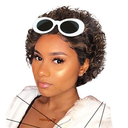 

Highlight Pixie Cut Curly Wig Virgin Remy Human Hair Ombre Honey Brown Lace Frontal Wig 131 Short Deep Curl Lace Wig