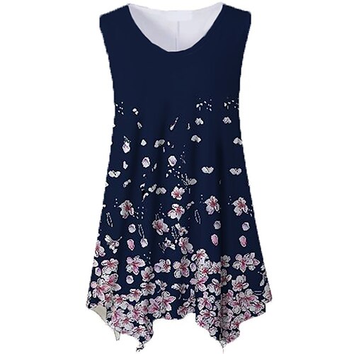 

Women's Plus Size Tops Tank Top Floral Print Sleeveless Crewneck Streetwear Daily Holiday Cotton Spandex Jersey Spring Summer Purple Navy Blue