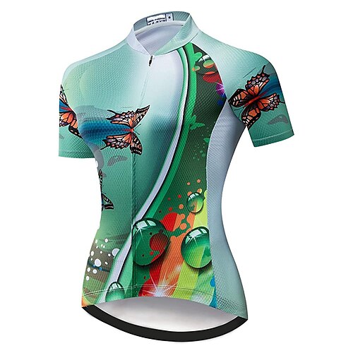 

21Grams Women's Cycling Jersey Short Sleeve Bike Top with 3 Rear Pockets Mountain Bike MTB Road Bike Cycling Breathable Quick Dry Moisture Wicking Reflective Strips Green Butterfly Polyester Spandex