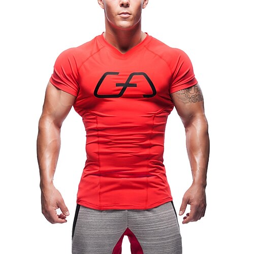 

Men's Running Shirt Short Sleeve Tee Tshirt Athletic V Neck Breathable Quick Dry Moisture Wicking Gym Workout Running Active Training Sportswear Activewear Graphic Red