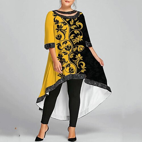 

Women's Plus Size Casual Dress Floral Boat Neck Print Half Sleeve Fall Spring Casual Short Mini Dress Causal Daily Dress
