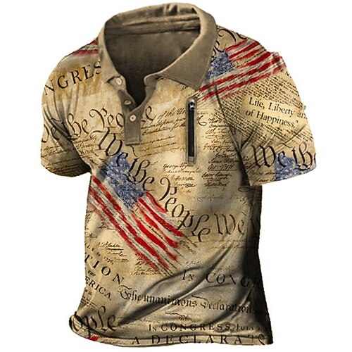 

Men's Collar Polo Shirt Golf Shirt American Flag Turndown Brown 3D Print Street Daily Short Sleeve 3D Button-Down Clothing Apparel Fashion Casual Comfortable / Beach