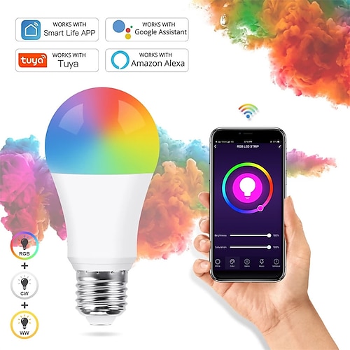 

2pcs 9W Tuya WiFi Smart LED Light Bulb Work with Alexa & Google Dimmable A19 A60 E26 E27 RGB Color Changing No Hub Required