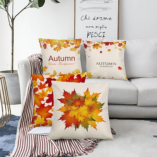 

Autumn Leaf Double Side Cushion Cover 4PC Soft Decorative Square Throw Pillow Cover Cushion Case Pillowcase for Bedroom Livingroom Superior Quality Machine Washable Indoor Cushion for Sofa Couch Bed Chair